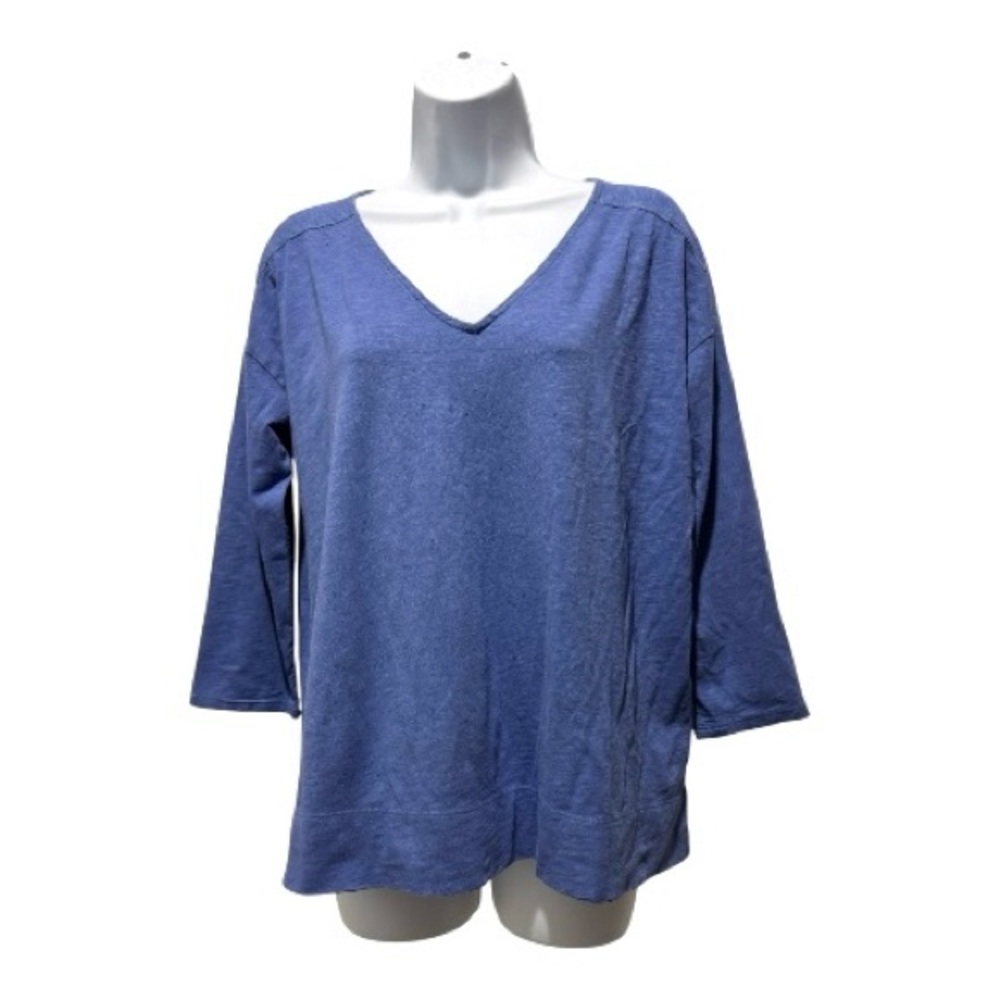 J. Jill Blue V-Neck Tunic Top Size M Cotton Modal 3/4 Sleeve Casual
